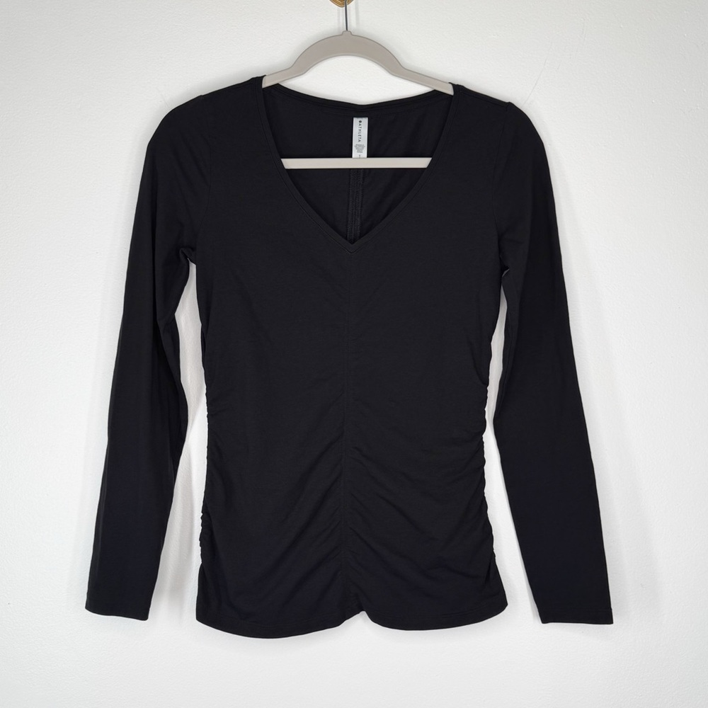 Athleta Daydream Black N-Neck Ruched Long Sleeve Top Women’s Size Small